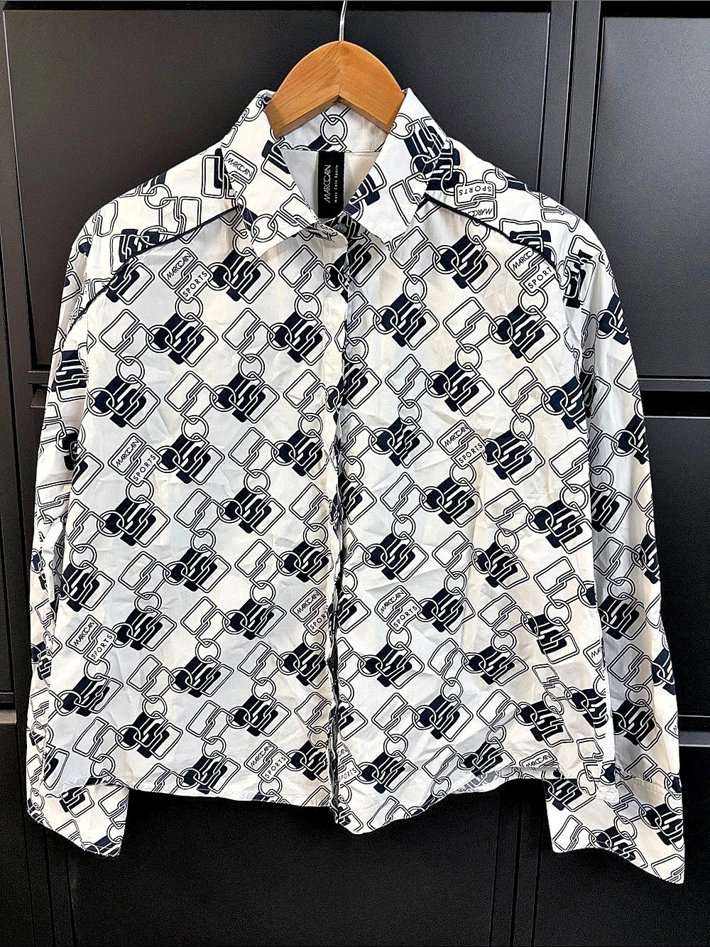Marc Cain Geometric Button Down White & Blue N 3